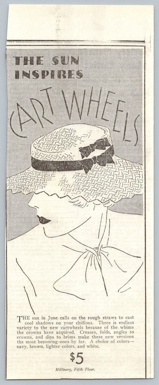 1930s Fashion Advertisement Cartwheel Hat Millinery Ephemera Art Deco Woman